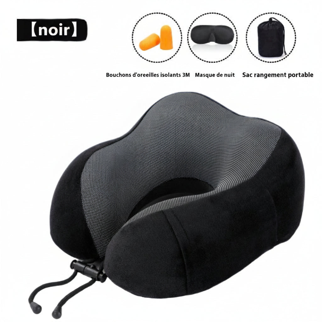 Kit voyage sommeil japonais — oreiller cervical en U mémoire de forme masque nuit bouchons oreilles — Yasumi Market France