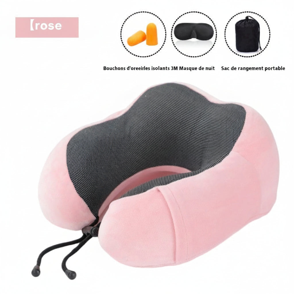 Kit voyage sommeil japonais — oreiller cervical en U mémoire de forme masque nuit bouchons oreilles — Yasumi Market France